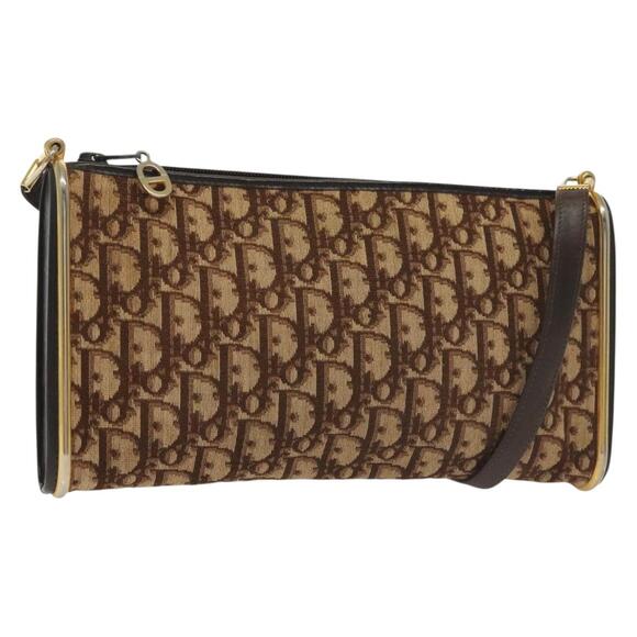 DIOR Trotter Canvas Shoulder Bag Brown Gold - Picture 1 of 12